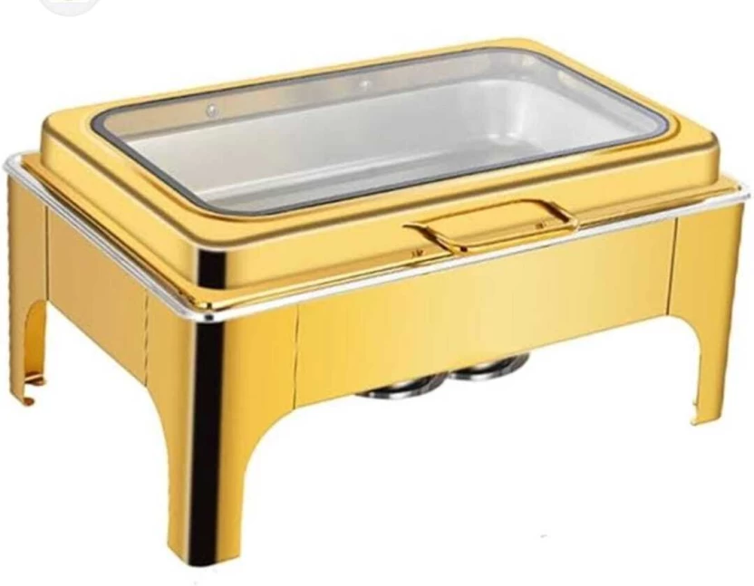 Gold Rectangular Chafing Dish - With Large Glass Display Window