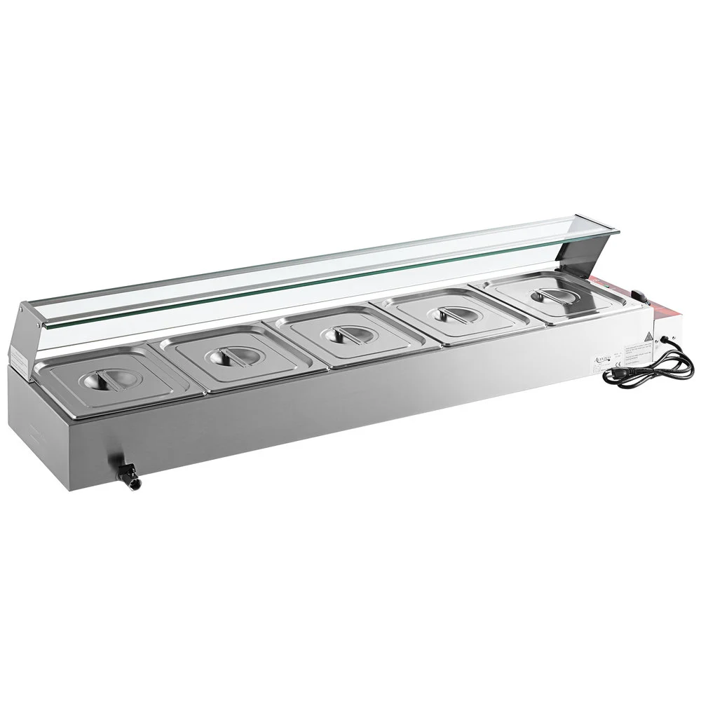 5 Division Electric Bain Marie With Glass / Sneeze Guard (Table Top)